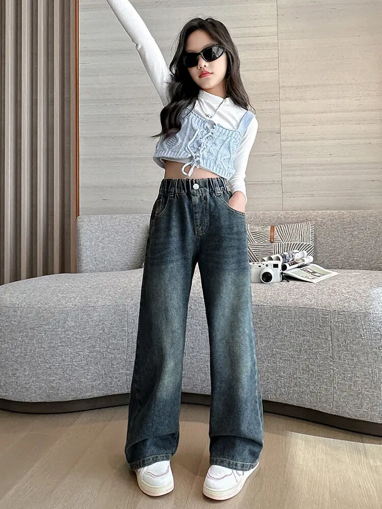 Girls' Jeans Autumn 2025 New Style Big Girl Loose Wide-Leg Pants Spring and Autumn Middle School Children's Pants — feature 21