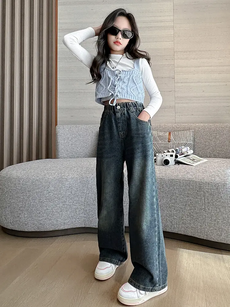 Girls' Jeans Autumn 2025 New Style Big Girl Loose Wide-Leg Pants Spring and Autumn Middle School Children's Pants — feature 22