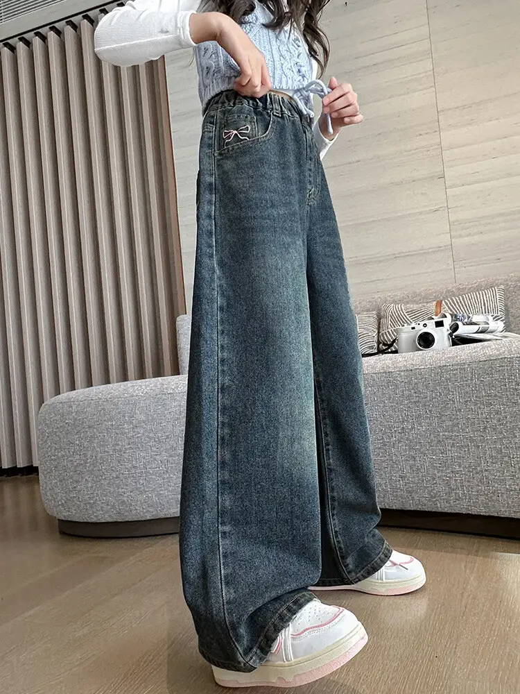 Girls' Jeans Autumn 2025 New Style Big Girl Loose Wide-Leg Pants Spring and Autumn Middle School Children's Pants — feature 24