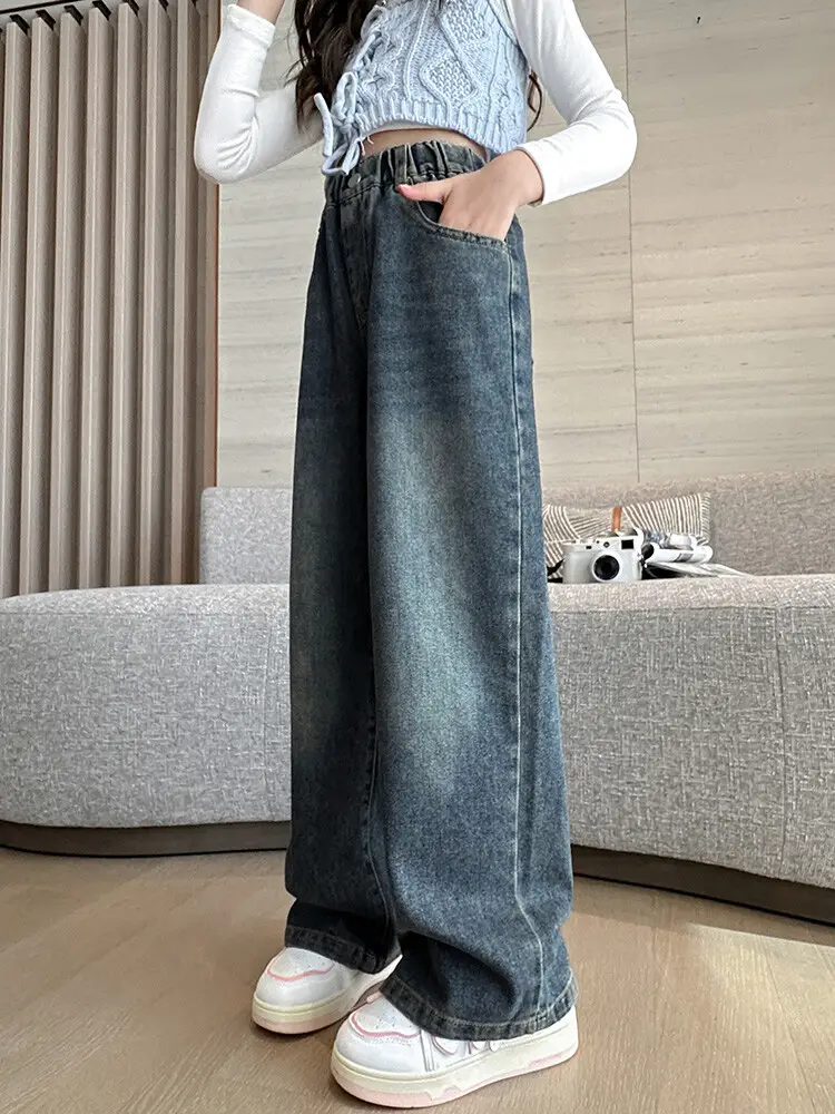 Girls' Jeans Autumn 2025 New Style Big Girl Loose Wide-Leg Pants Spring and Autumn Middle School Children's Pants — feature 25