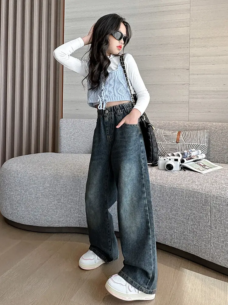 Girls' Jeans Autumn 2025 New Style Big Girl Loose Wide-Leg Pants Spring and Autumn Middle School Children's Pants — feature 26
