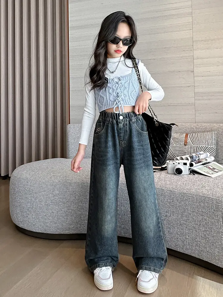 Girls' Jeans Autumn 2025 New Style Big Girl Loose Wide-Leg Pants Spring and Autumn Middle School Children's Pants — feature 27