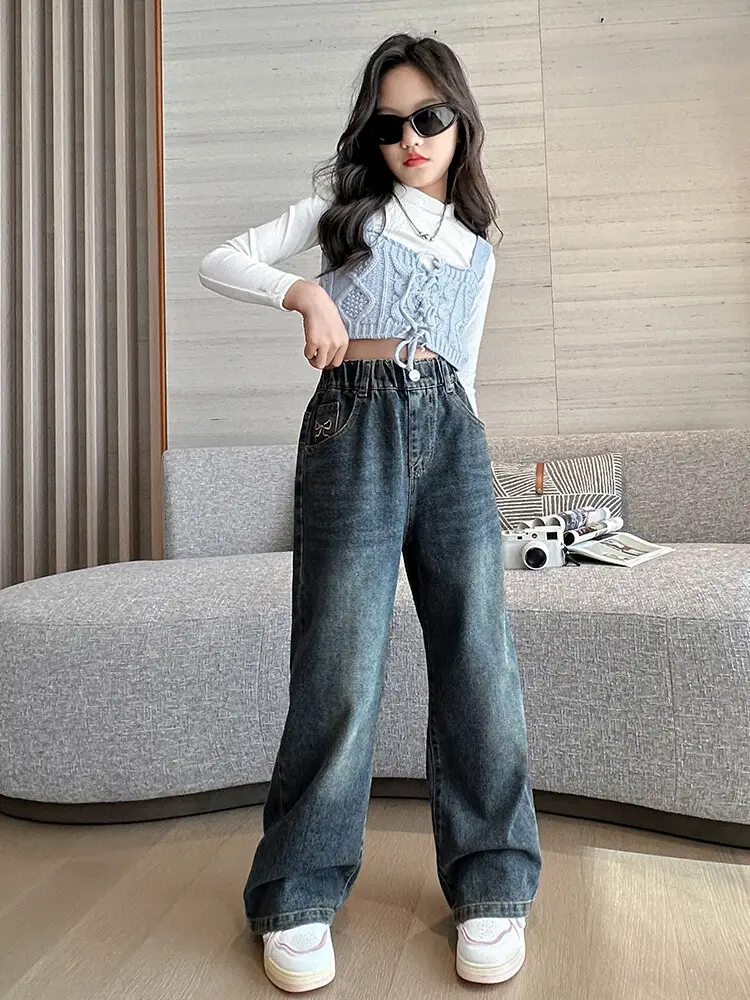 Girls' Jeans Autumn 2025 New Style Big Girl Loose Wide-Leg Pants Spring and Autumn Middle School Children's Pants — feature 28