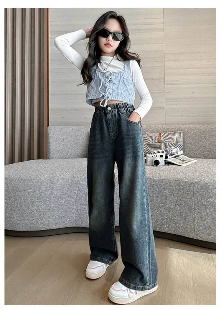 Girls' Jeans Autumn 2025 New Style Big Girl Loose Wide-Leg Pants Spring and Autumn Middle School Children's Pants — feature 9