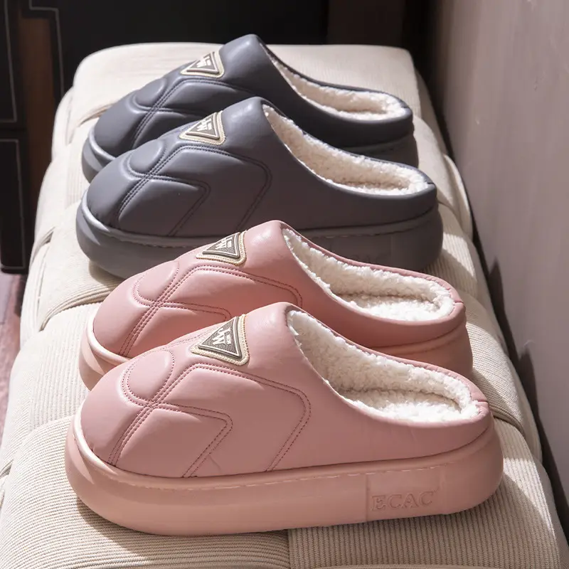 New Waterproof Cotton Slippers for Women in Autumn and Winter for Couples at Home Thick-Soled Non-Slip Fleece-Lined Warm and Comfortable Cotton Slippers for Men - Image 6