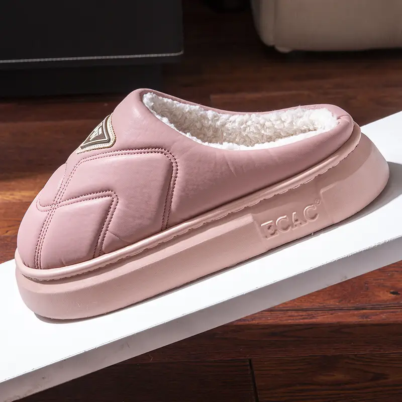 New Waterproof Cotton Slippers for Women in Autumn and Winter for Couples at Home Thick-Soled Non-Slip Fleece-Lined Warm and Comfortable Cotton Slippers for Men - Image 8
