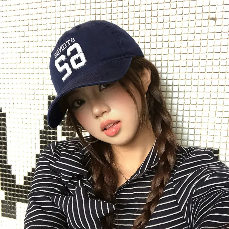 Women Baseball Cap 62 Number Wide Bristle Navy - Image 3