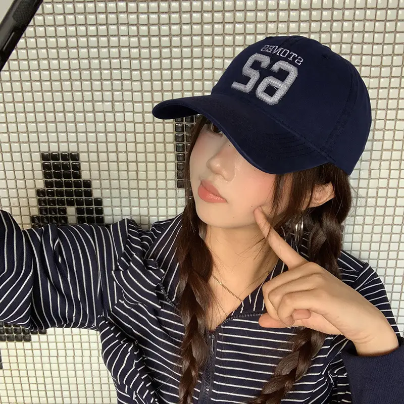 Women Baseball Cap 62 Number Wide Bristle Navy - Image 5