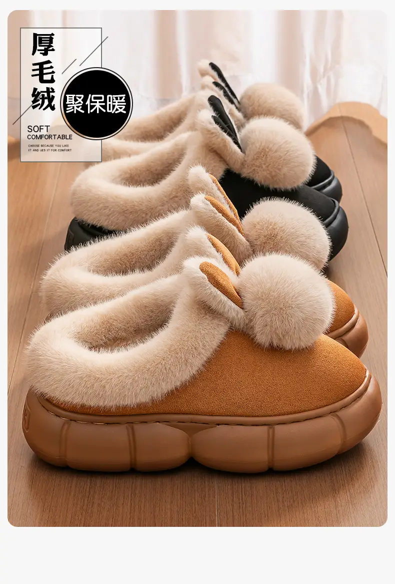Women's Warm Bow Slippers Autumn Winter Shoes — feature 14