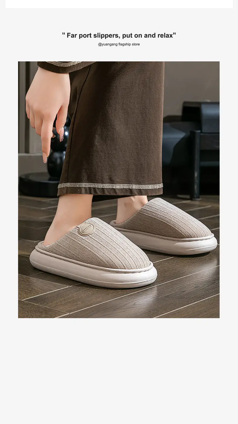 Men's Grey Cotton Slippers with Teddy Bear Decor — feature 12