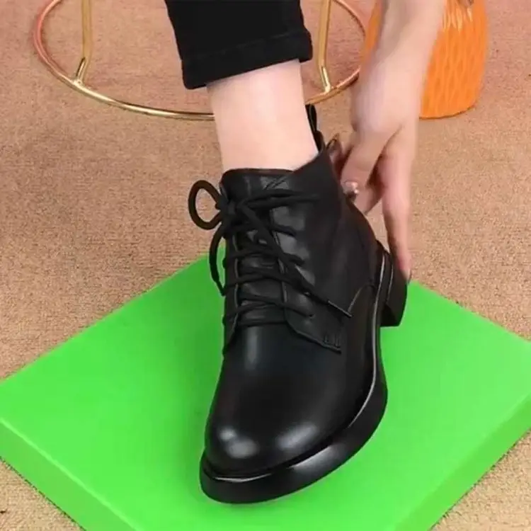 Women British Style Short Boots Round Toe Thick Heel Soft Leather — feature 3