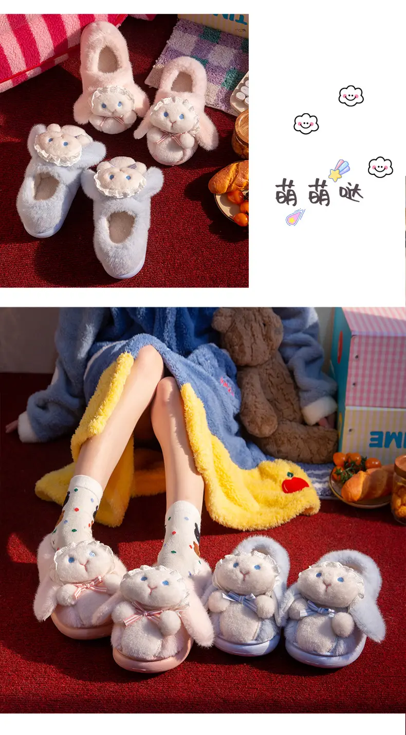 Covered Heel Cotton Slippers for Women in Autumn and Winter 2024 New Couples Outer Wear Home Use Fleece-Lined Warm Lolita Cotton Shoes for Men — feature 6