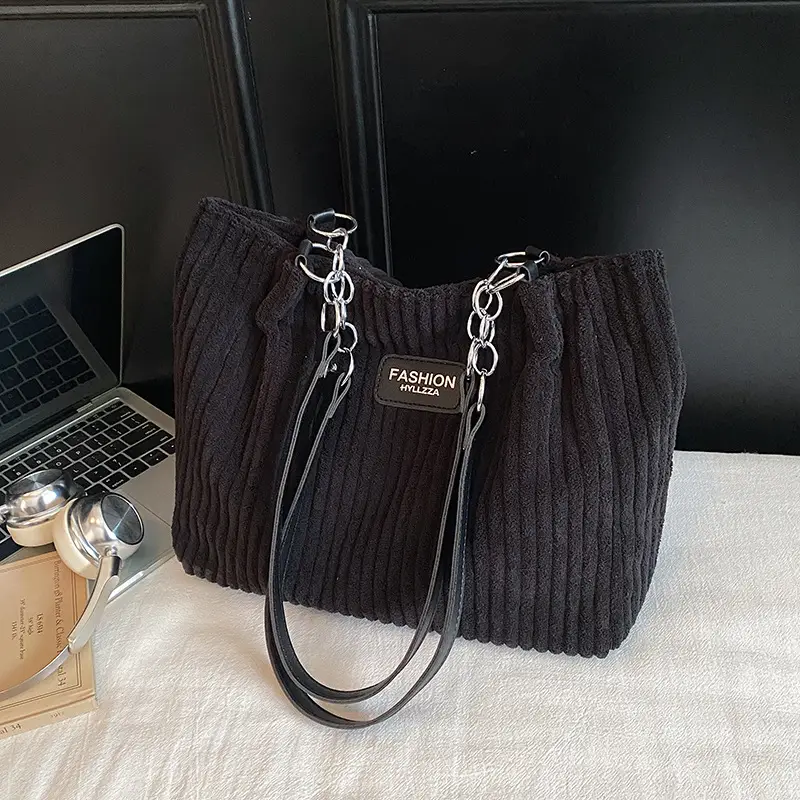 Women's Corduroy Chain Shoulder Bag Tan 2025 - Image 7