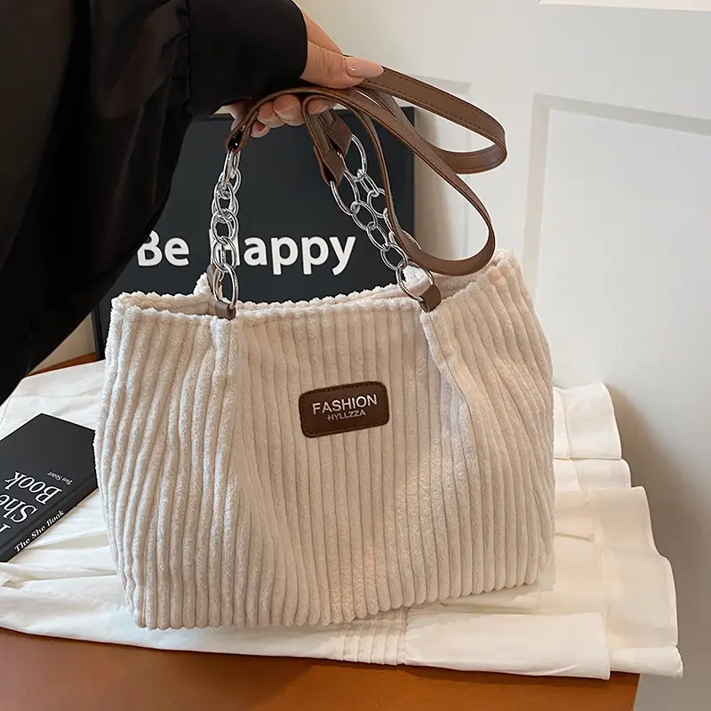 Women's Corduroy Chain Shoulder Bag Tan 2025 - Image 8