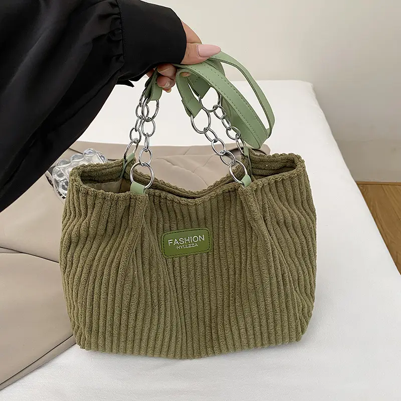 Women's Corduroy Chain Shoulder Bag Tan 2025 - Image 2
