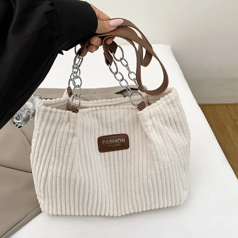 Women's Corduroy Chain Shoulder Bag Tan 2025 - Image 4