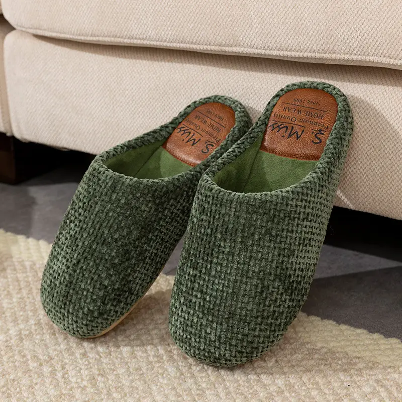 Green Cotton Slipper for Men Autumn Winter Warm Non-Slip