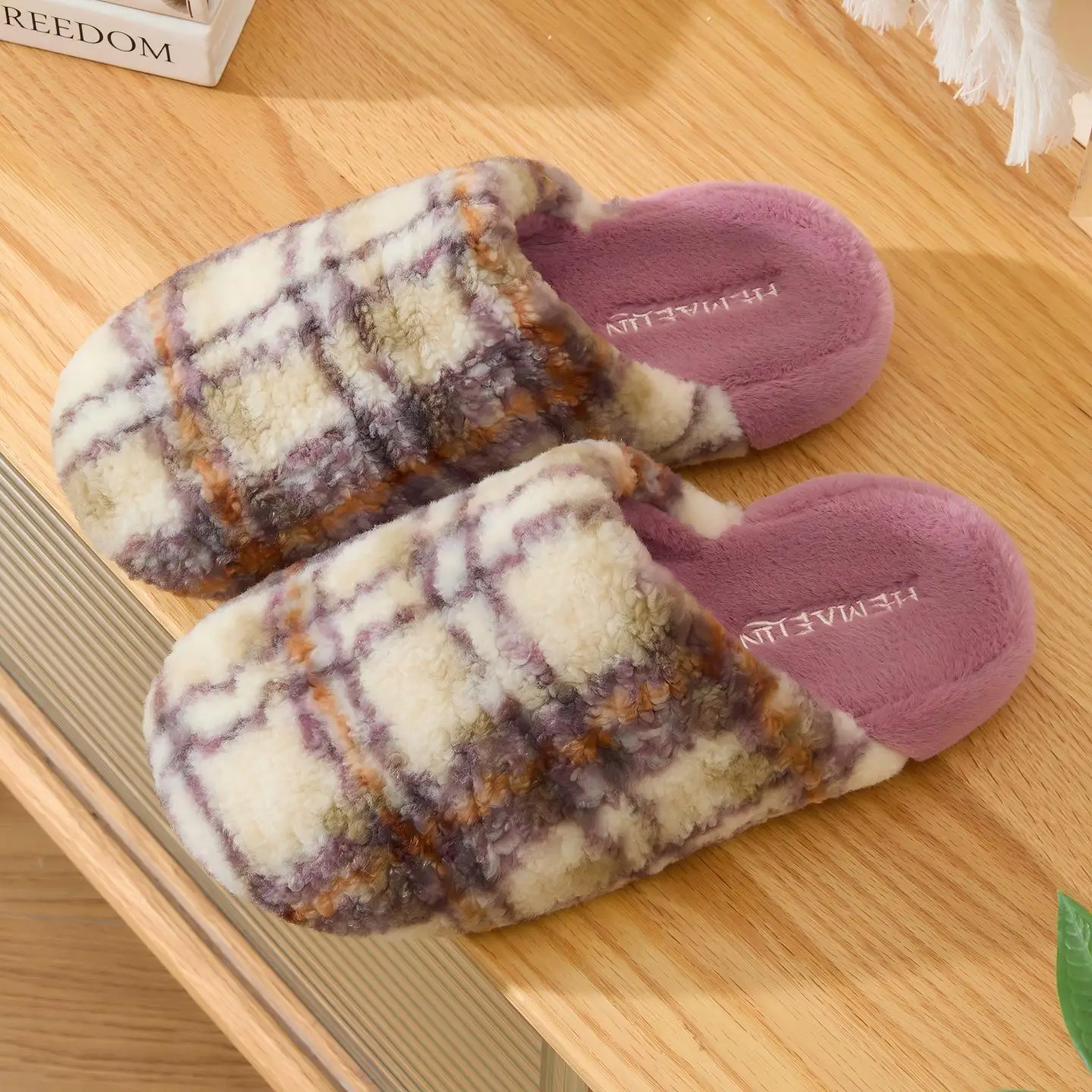 Green Cotton Slipper for Men Autumn Winter Warm Non-Slip