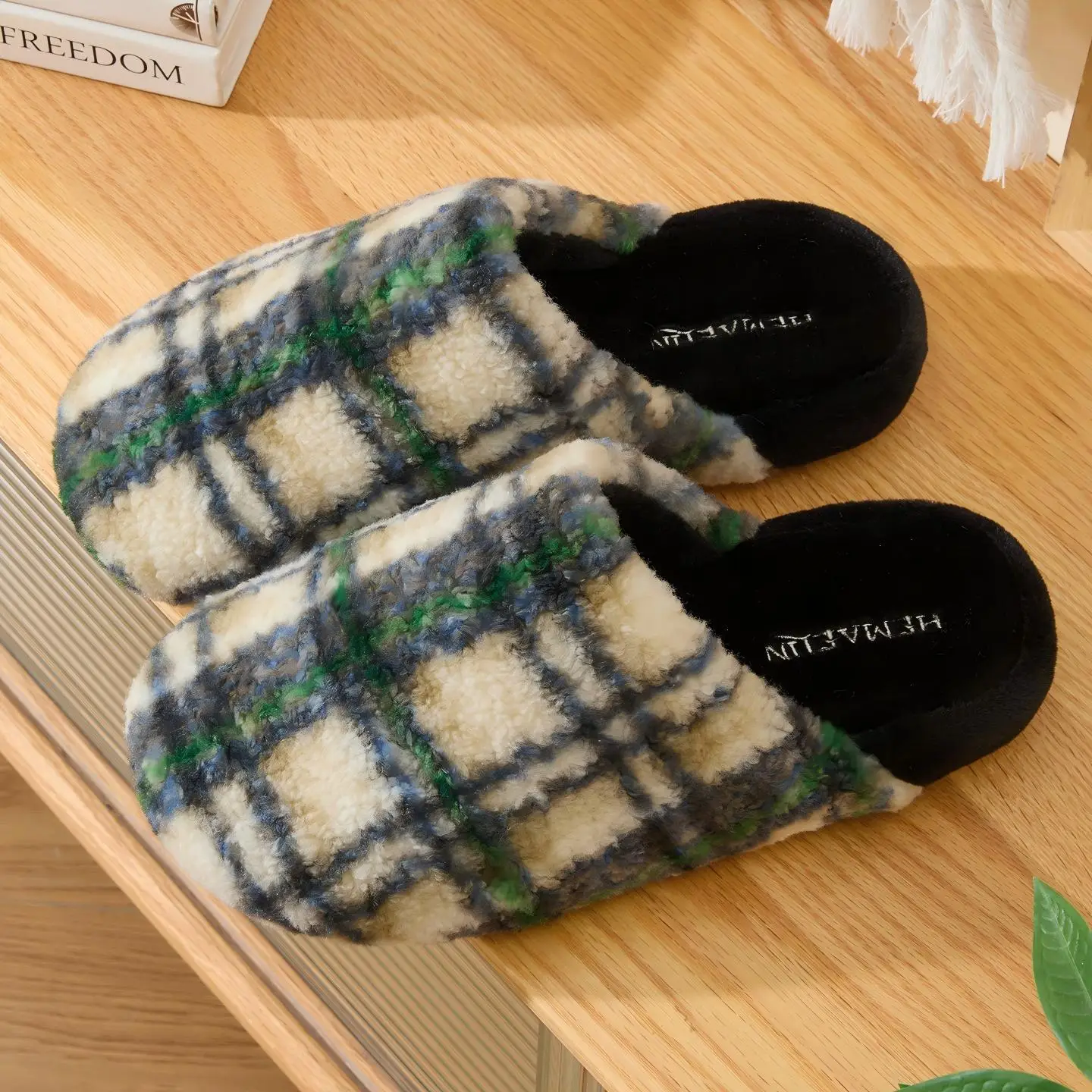 Green Cotton Slipper for Men Autumn Winter Warm Non-Slip