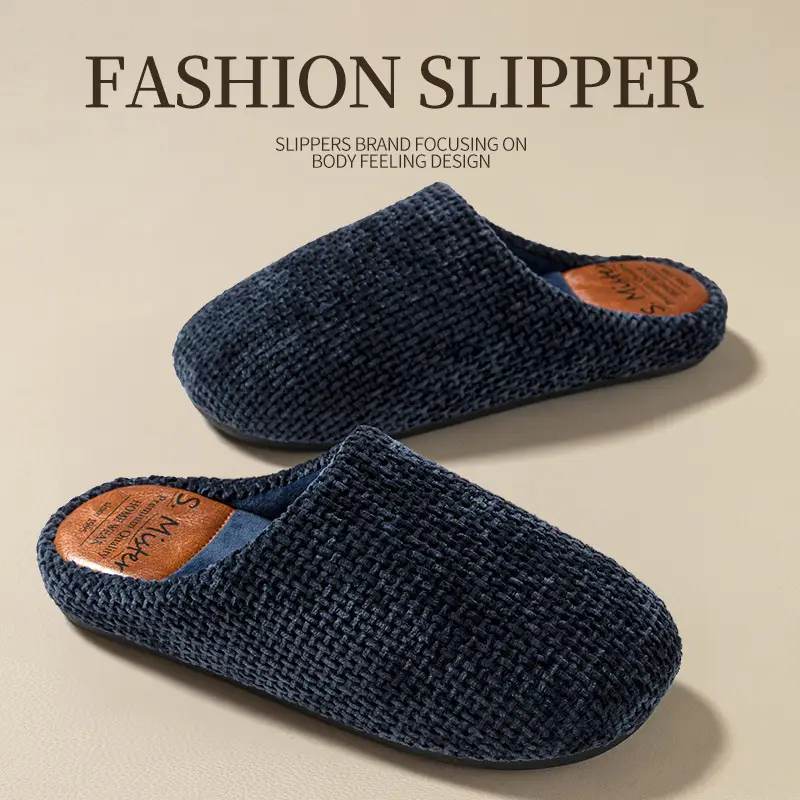 Green Cotton Slipper for Men Autumn Winter Warm Non-Slip