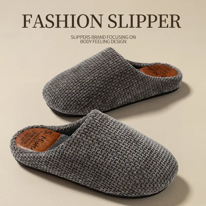 Green Cotton Slipper for Men Autumn Winter Warm Non-Slip