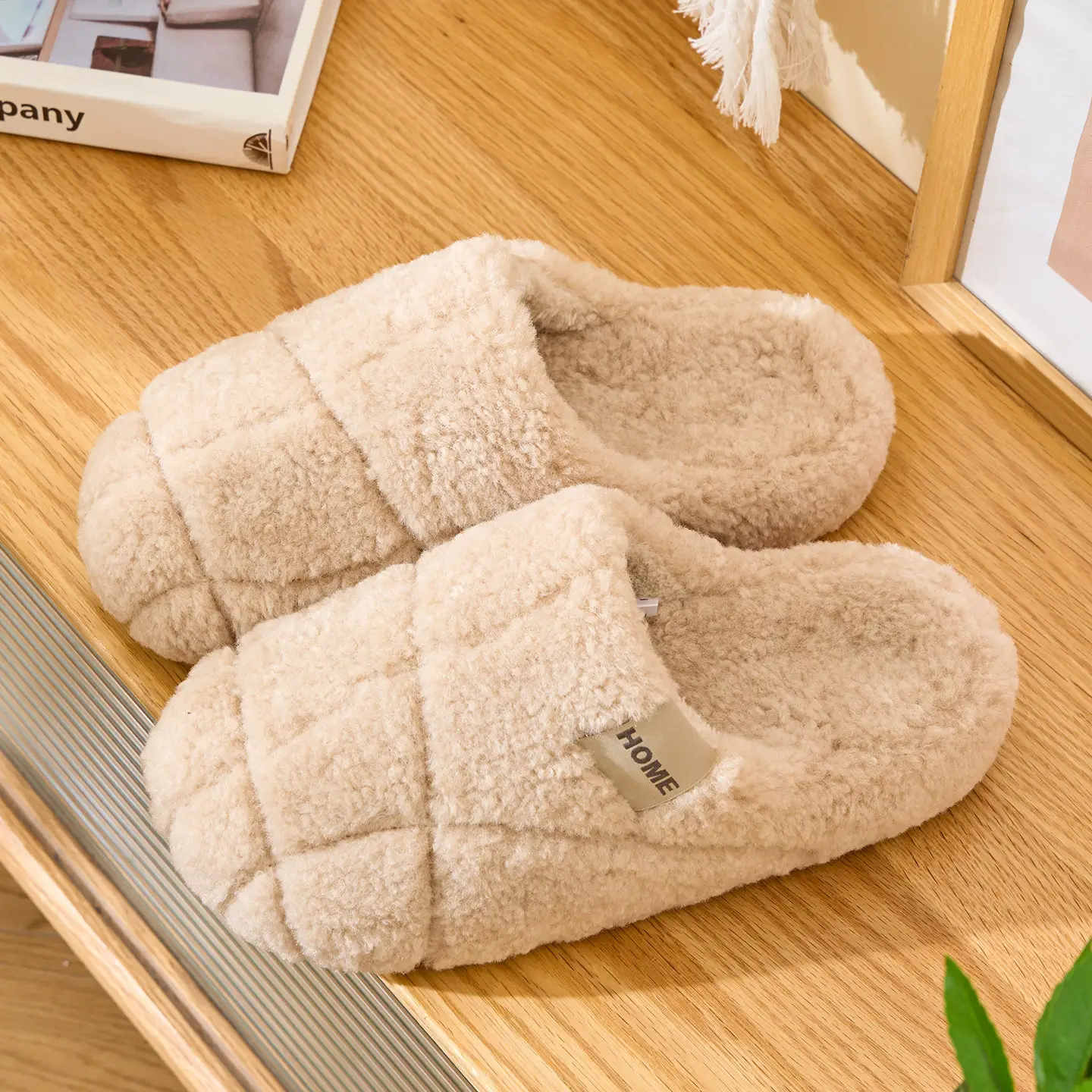 Green Cotton Slipper for Men Autumn Winter Warm Non-Slip