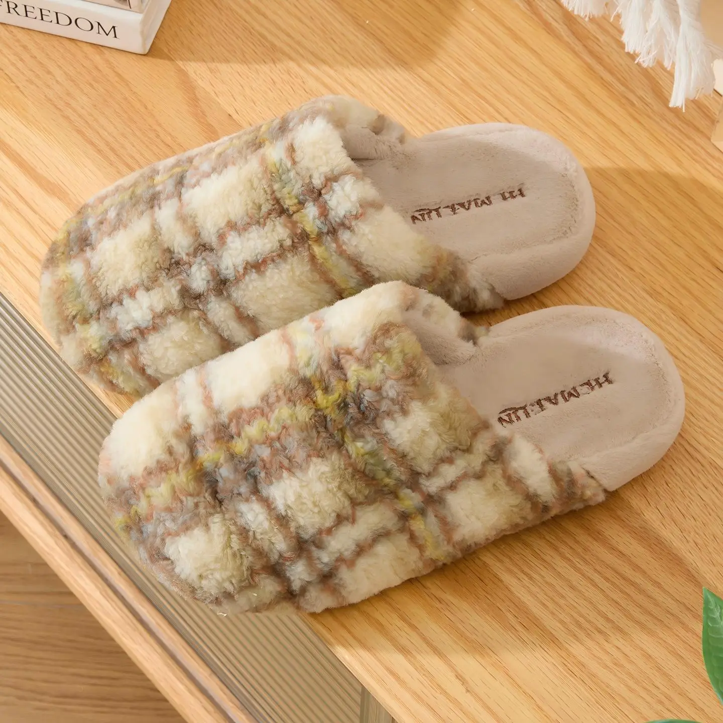 Green Cotton Slipper for Men Autumn Winter Warm Non-Slip