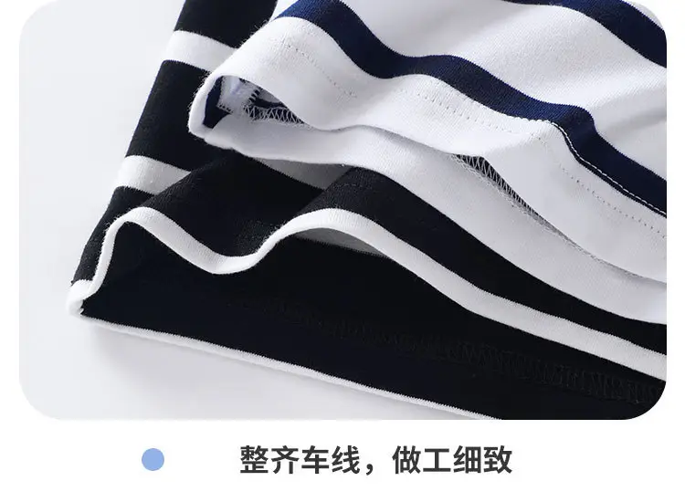 Boys Long Sleeve Polo Shirt Black White Striped Kids T-Shirt — feature 10