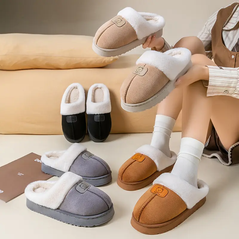 Autumn and Winter New Cotton Slippers for Women's Home Thick-Soled Plush Cotton Slippers Non-Slip Warm Couple Cotton Slippers for Men - Image 7