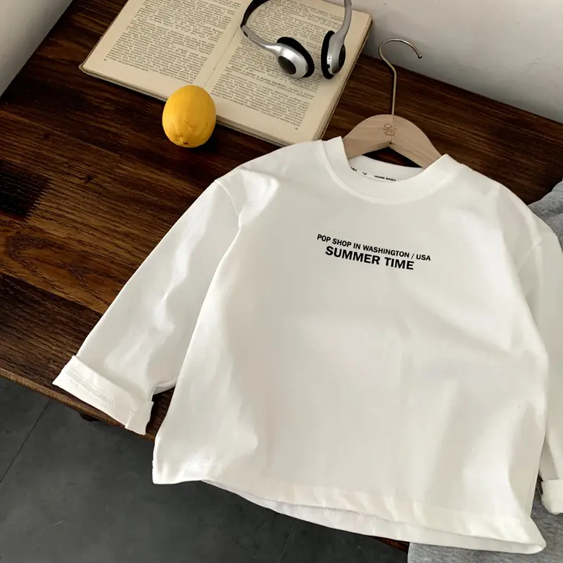 Children's White Long Sleeve T-Shirt & Grey Pants Set