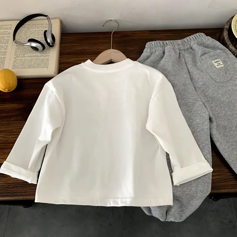 Children's White Long Sleeve T-Shirt & Grey Pants Set — feature 6