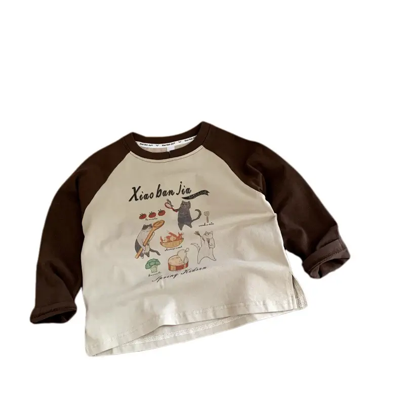 Kids Cotton Long Sleeve T-Shirt Brown White 2025 - Image 6