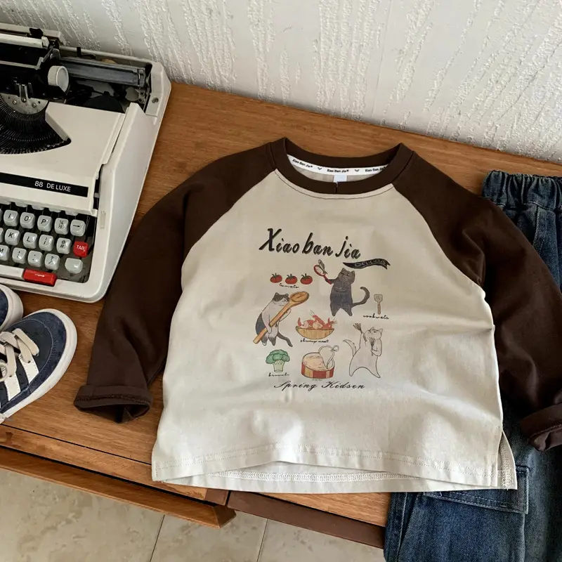 Kids Cotton Long Sleeve T-Shirt Brown White 2025 — feature 3