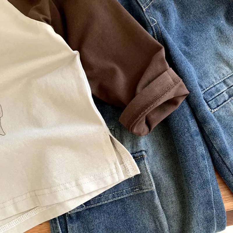 Kids Cotton Long Sleeve T-Shirt Brown White 2025 — feature 8