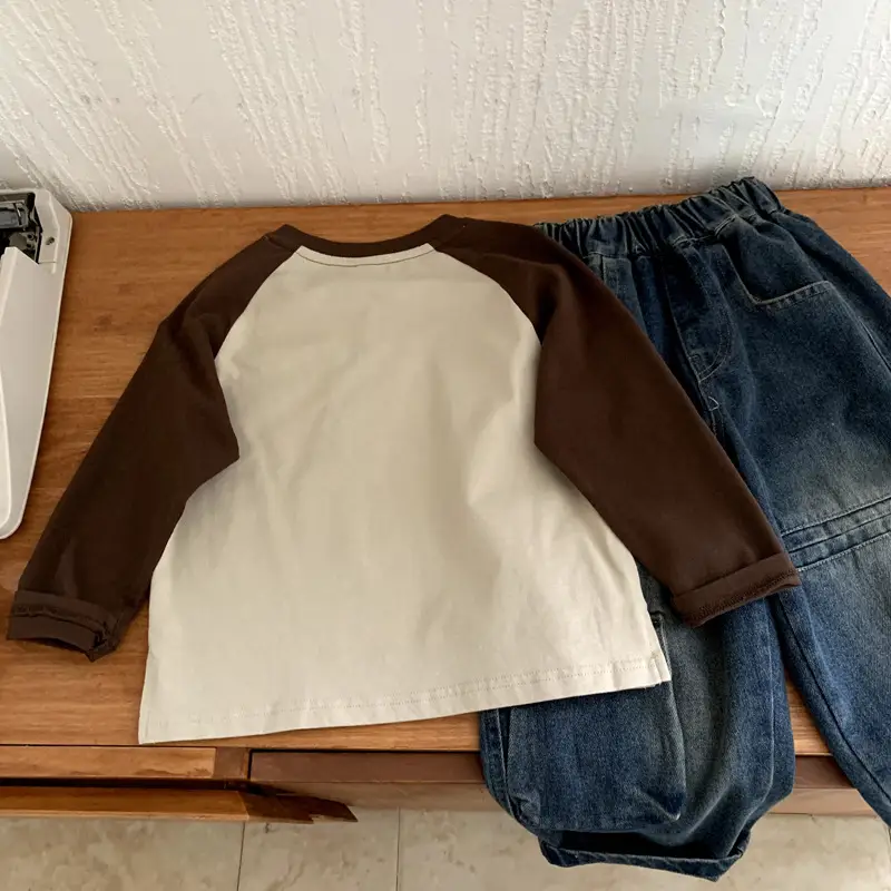 Kids Cotton Long Sleeve T-Shirt Brown White 2025 — feature 9