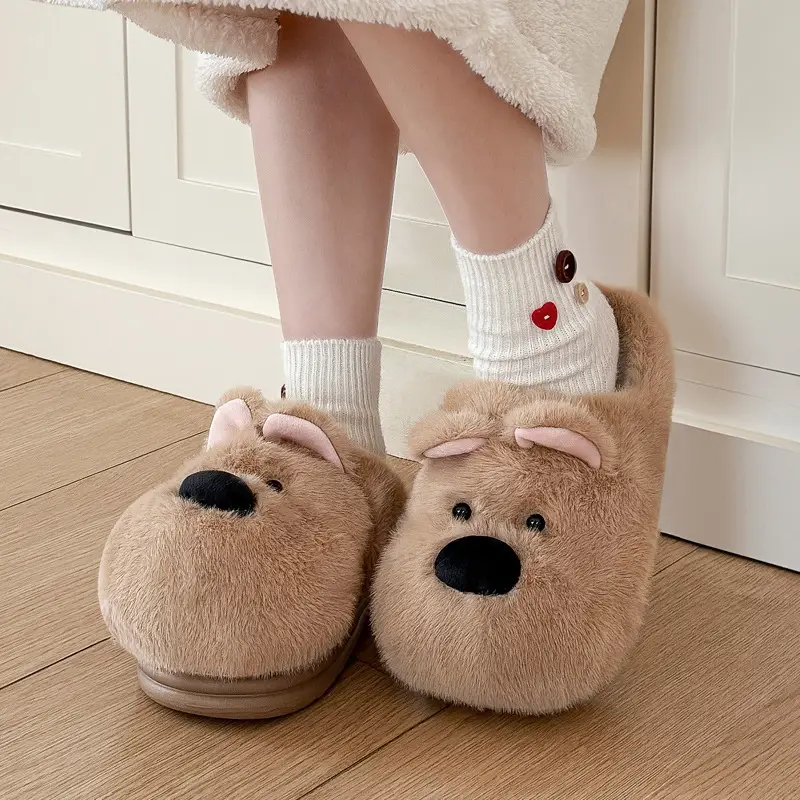 Cartoon Cotton Slippers for Women in Winter, Cute Puppy Home Indoor Plush Warm Ladies' Non-Slip Furry Slippers - Image 6