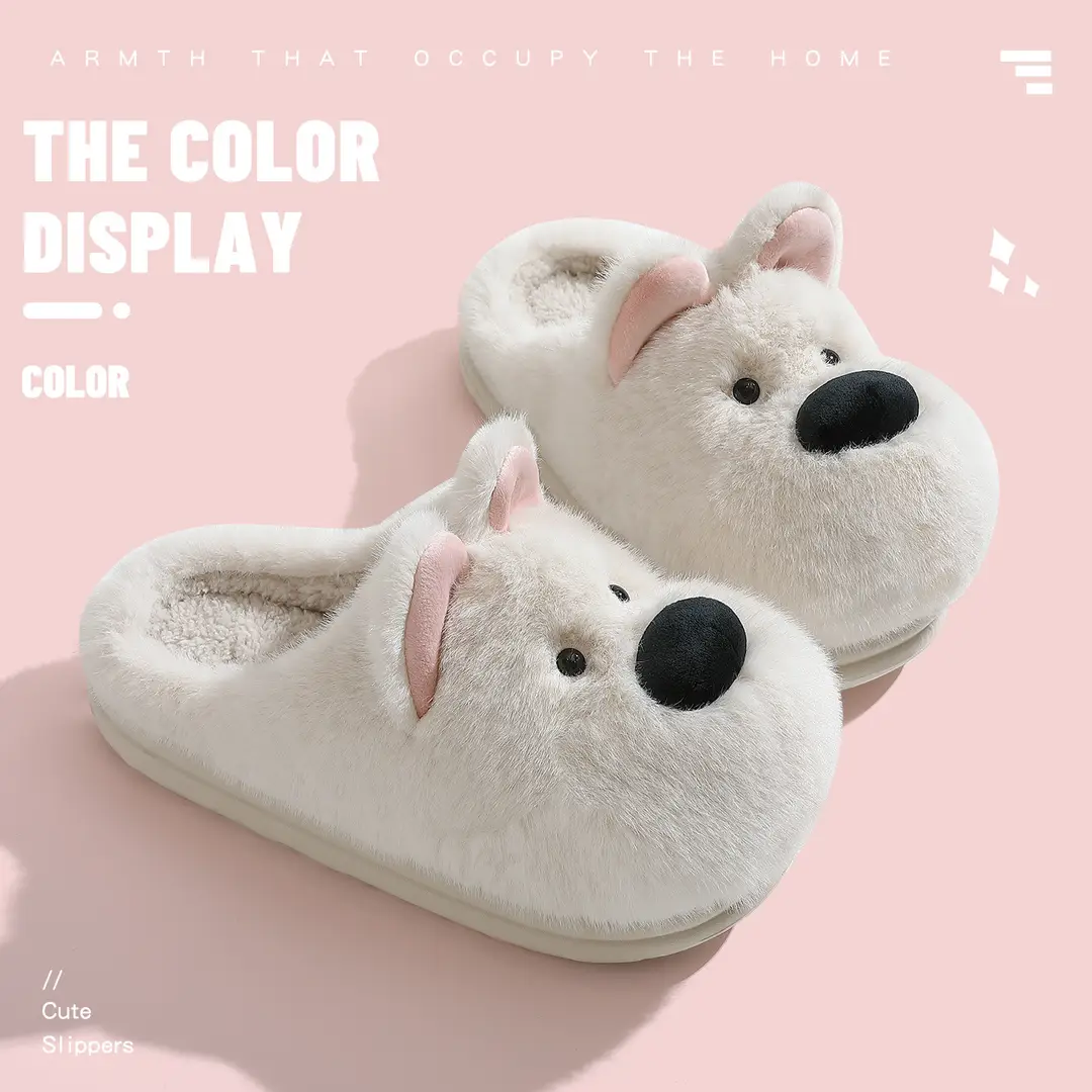 Cartoon Cotton Slippers for Women in Winter, Cute Puppy Home Indoor Plush Warm Ladies' Non-Slip Furry Slippers - Image 3