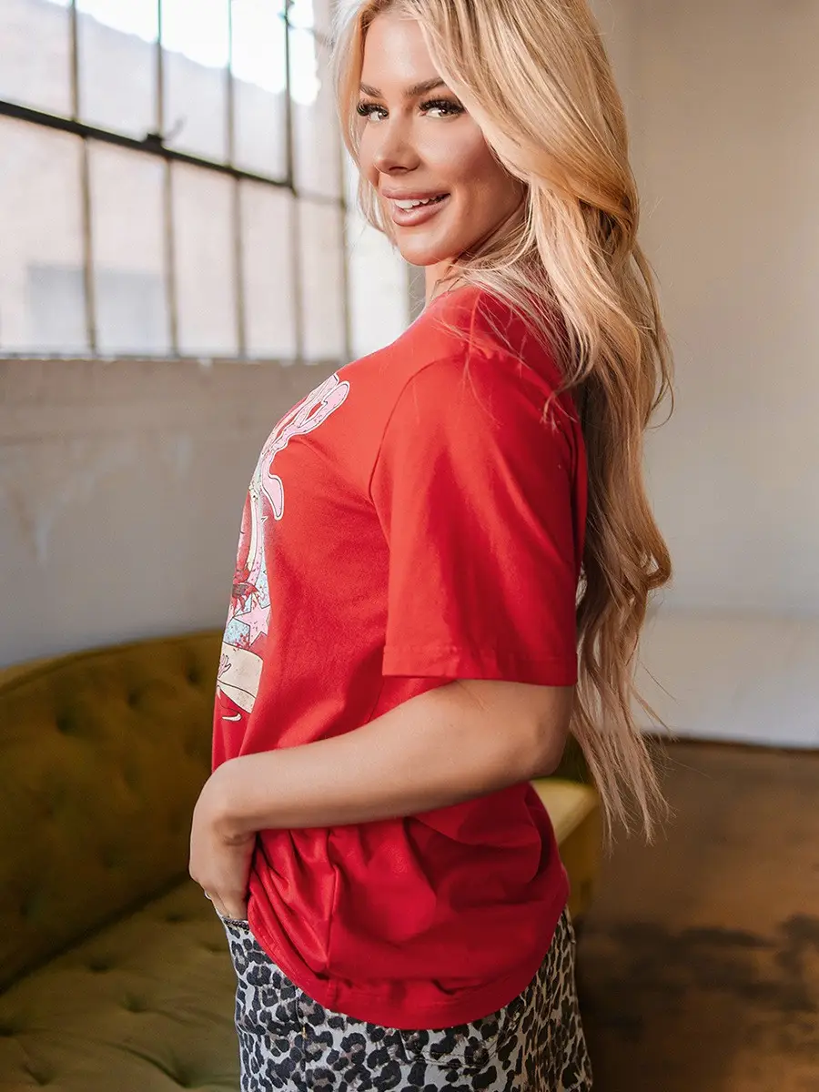 European and American Fashion Trendy Western Pattern Short-Sleeved T-Shirt for Women 2025 Summer New Loose Flesh-Covering Three-Quarter Sleeve Top