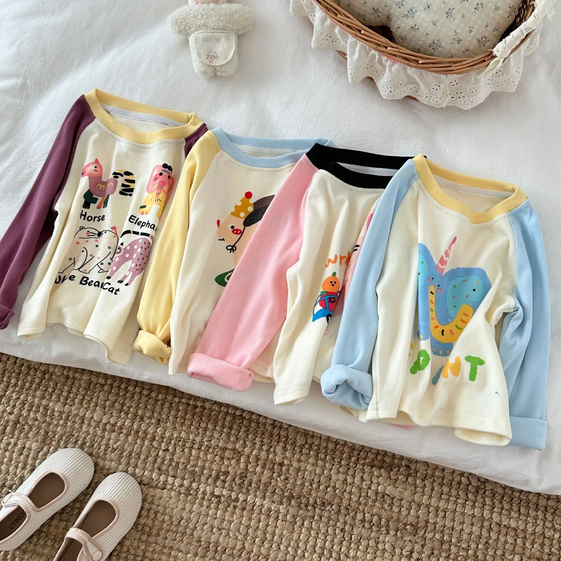Girls' Elephant Long Sleeve T-Shirt Cream Blue — feature 2
