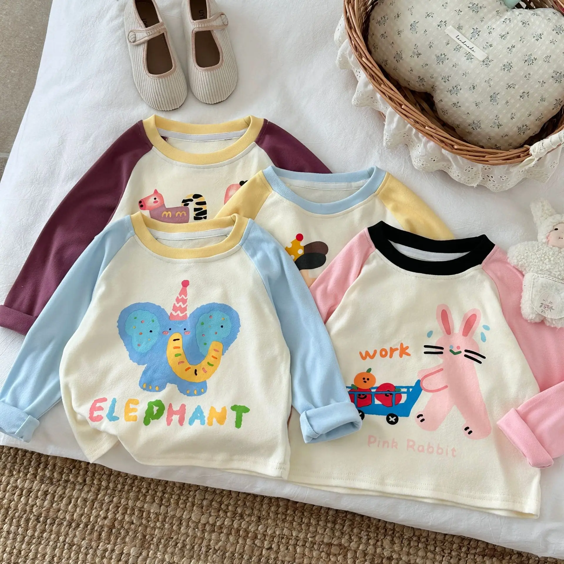 Girls' Elephant Long Sleeve T-Shirt Cream Blue — feature 5