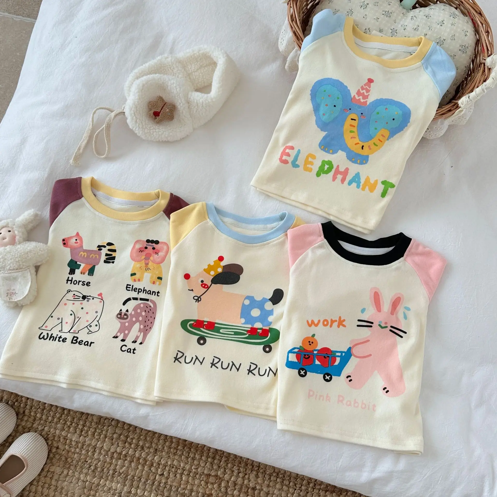 Girls' Elephant Long Sleeve T-Shirt Cream Blue — feature 6
