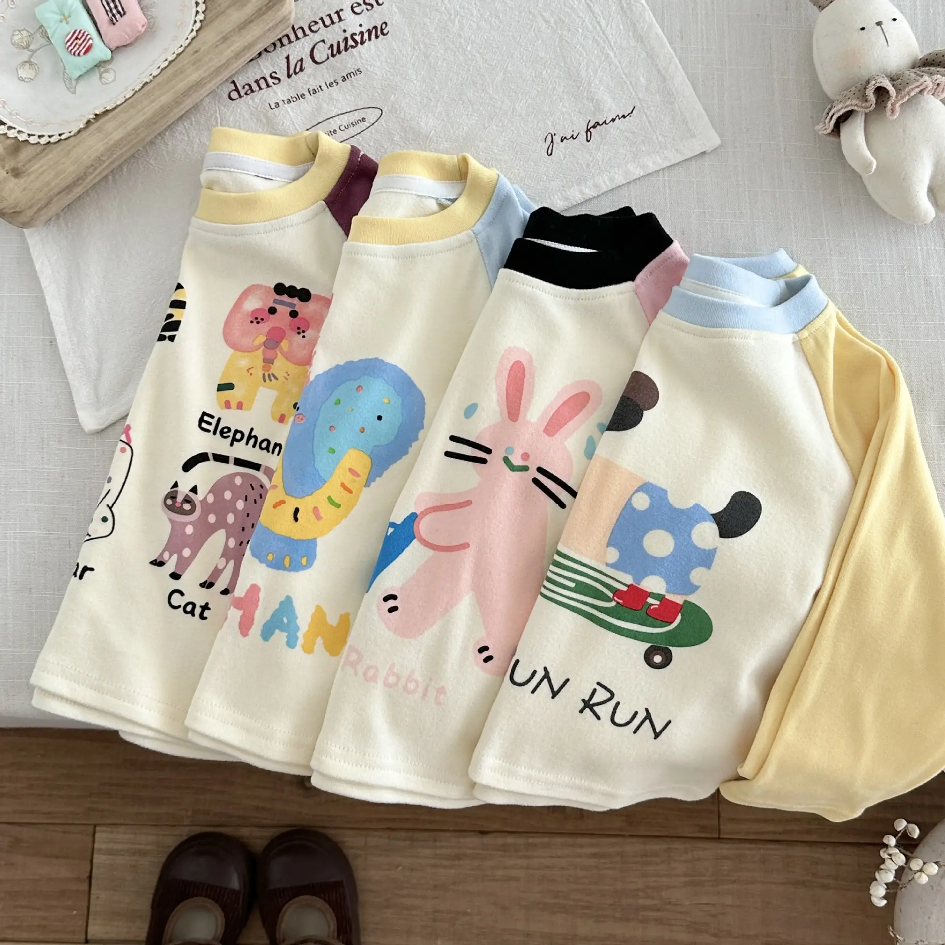 Girls' Elephant Long Sleeve T-Shirt Cream Blue — feature 7