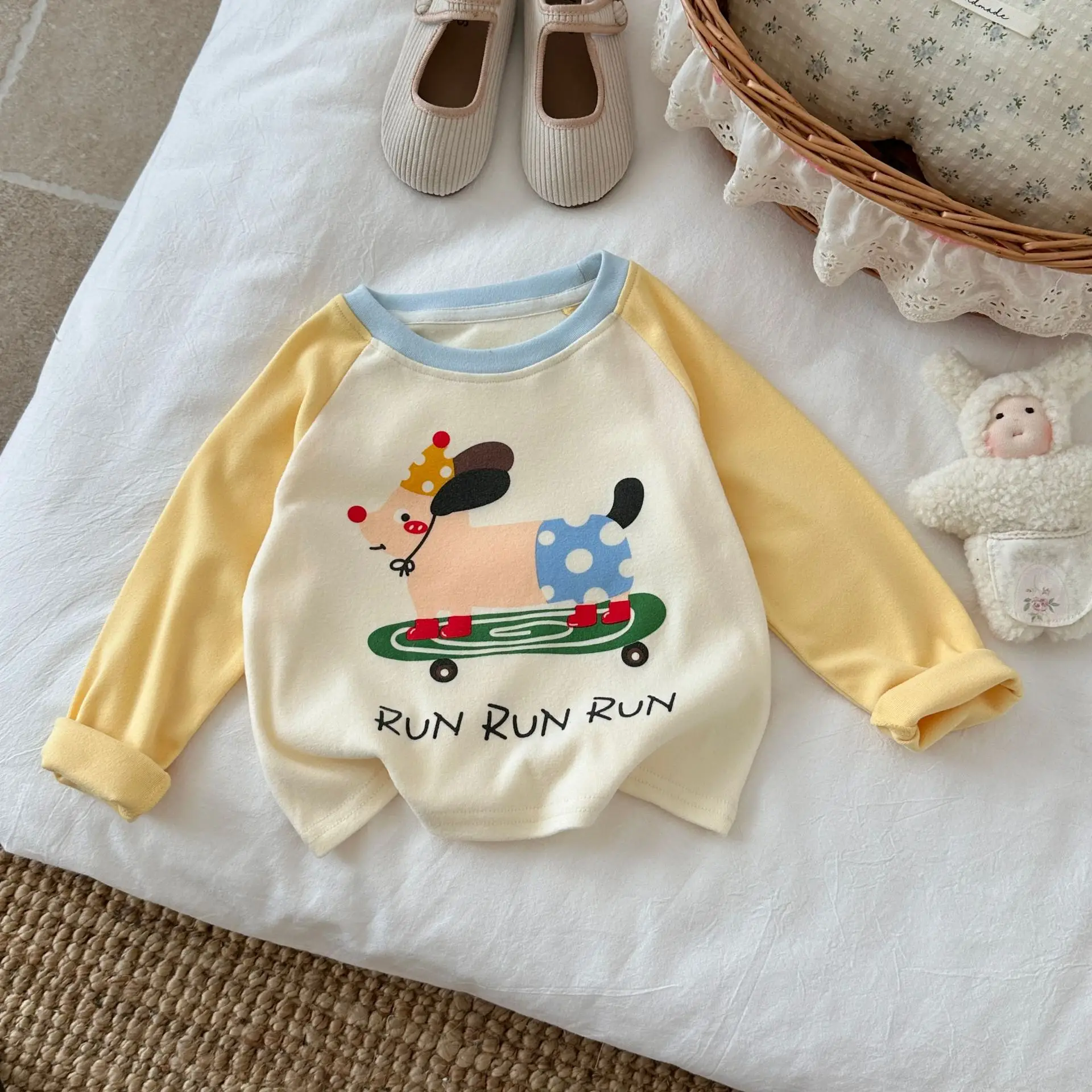 Girls' Elephant Long Sleeve T-Shirt Cream Blue — feature 8