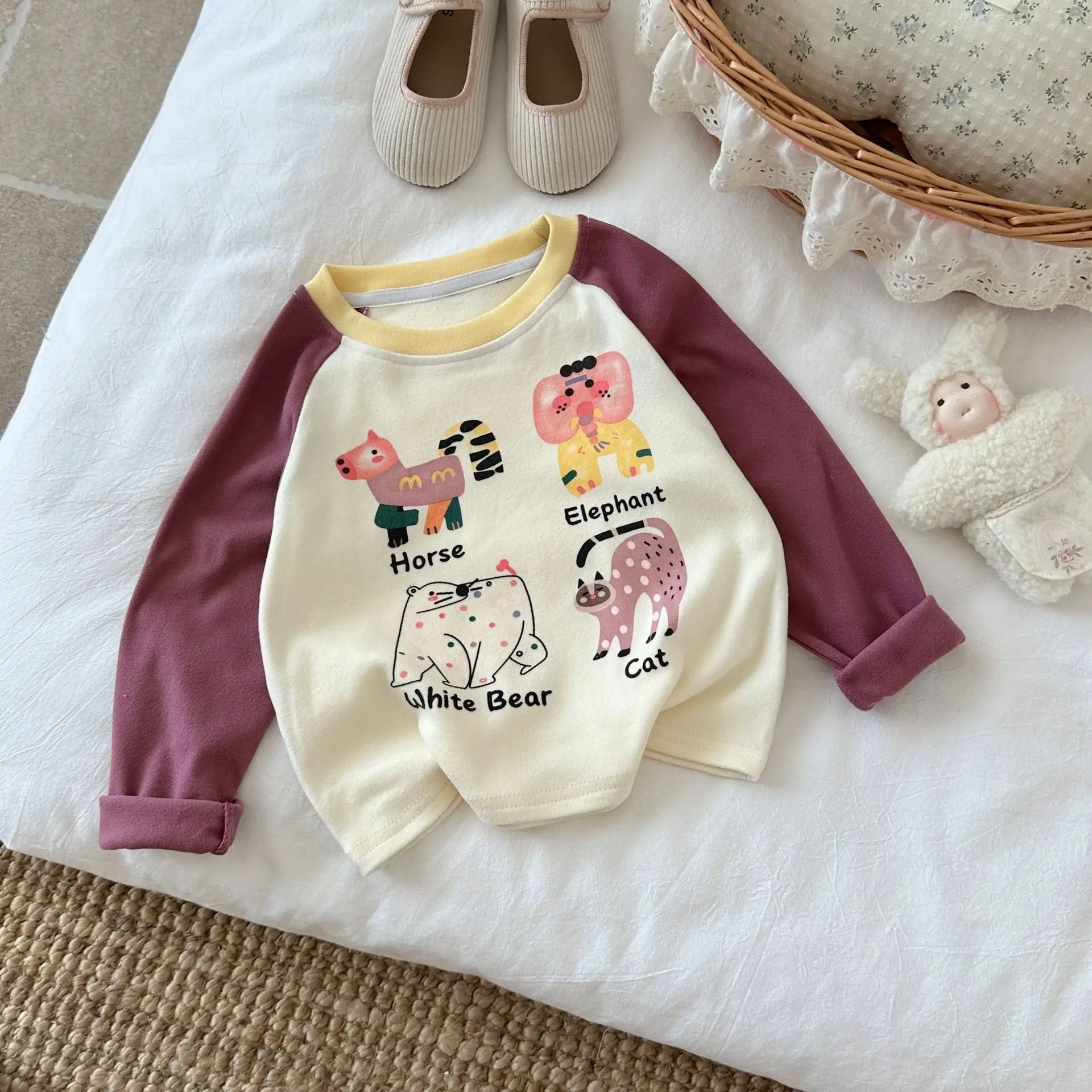 Girls' Elephant Long Sleeve T-Shirt Cream Blue — feature 9