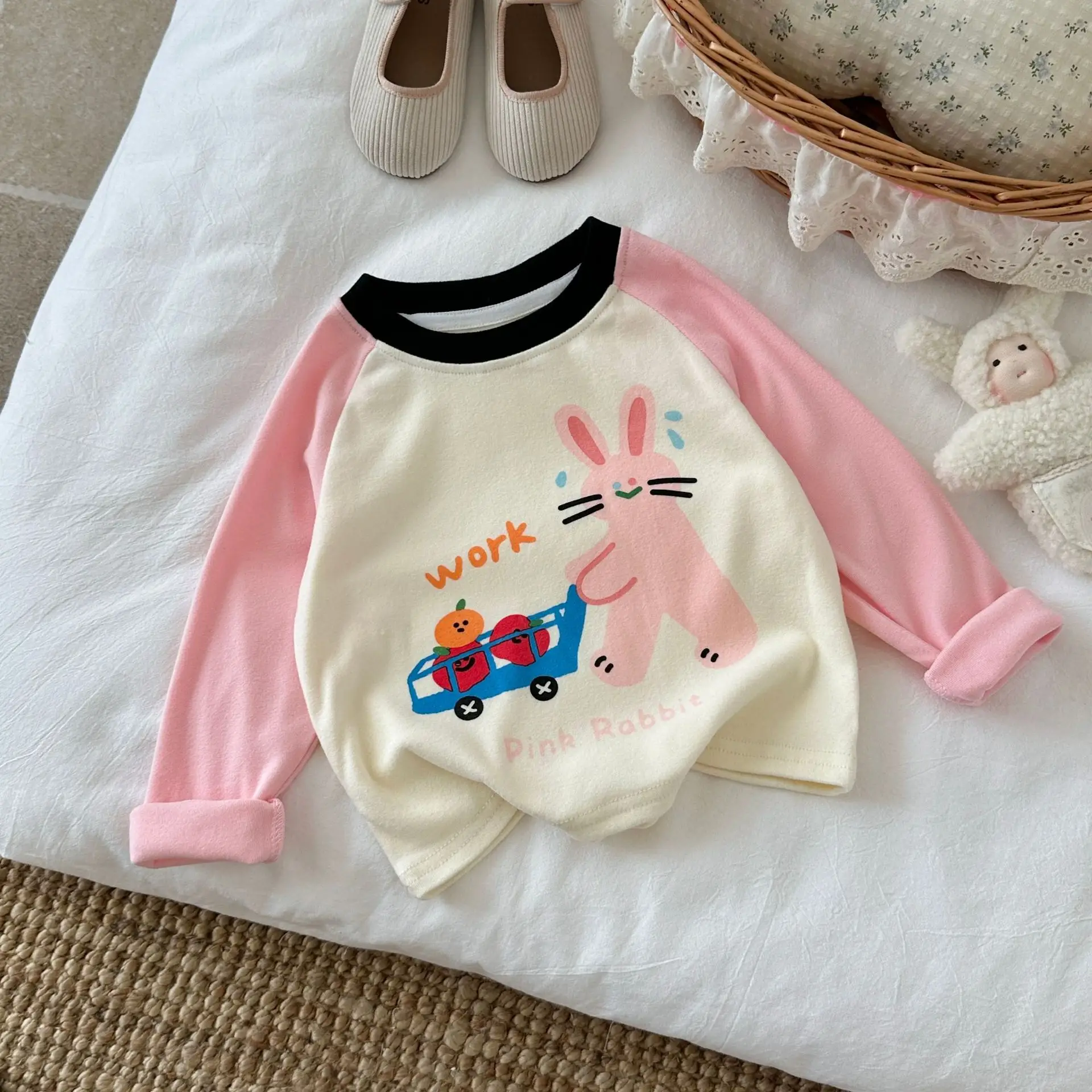 Girls' Elephant Long Sleeve T-Shirt Cream Blue - Image 2