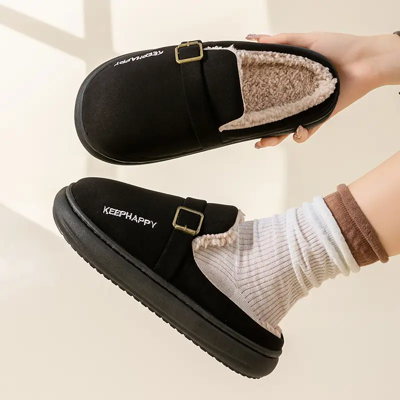 Winter Fleece-Lined Birkenstock Shoes for Women, Thick-Soled Cotton Slippers, Non-Slip Home Indoor Slippers, Autumn and Winter Warm Wool Slippers - Image 4