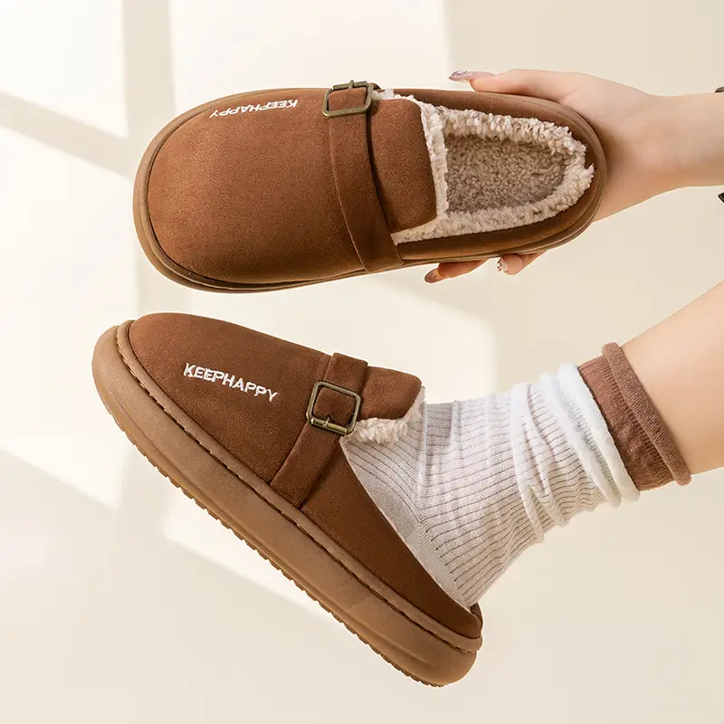 Winter Fleece-Lined Birkenstock Shoes for Women, Thick-Soled Cotton Slippers, Non-Slip Home Indoor Slippers, Autumn and Winter Warm Wool Slippers - Image 6