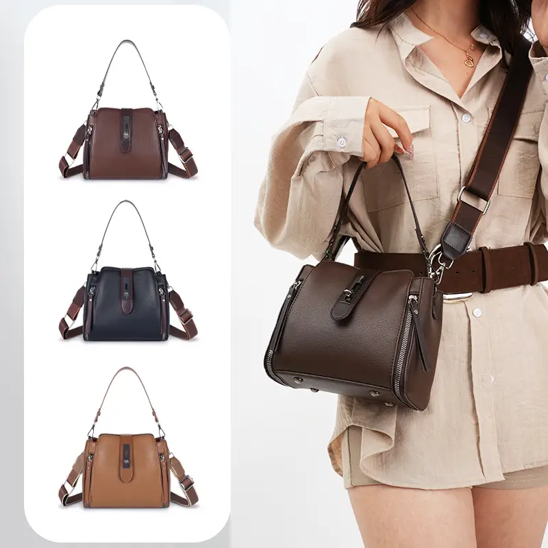 Women Crossbody Bag Brown Leather Large Capacity Foreign Trade - Image 7