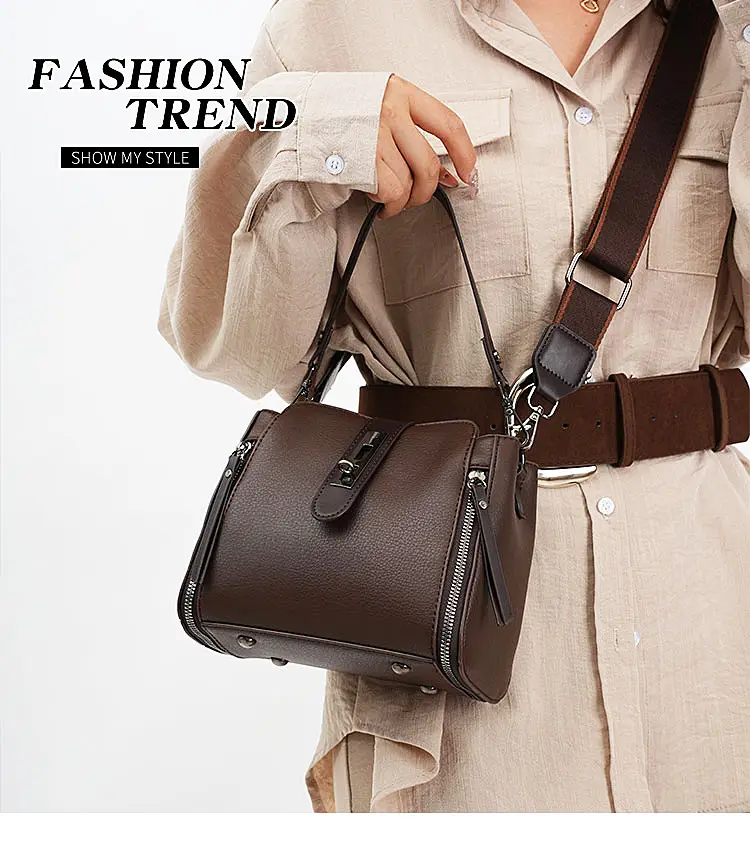 Women Crossbody Bag Brown Leather Large Capacity Foreign Trade — feature 1