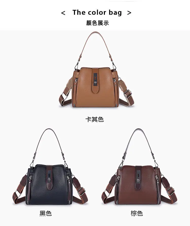 Women Crossbody Bag Brown Leather Large Capacity Foreign Trade — feature 6